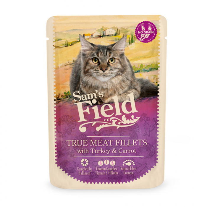 Hrana umeda pisici, Sam s field cat plic with turkey filets   carrot 85gr