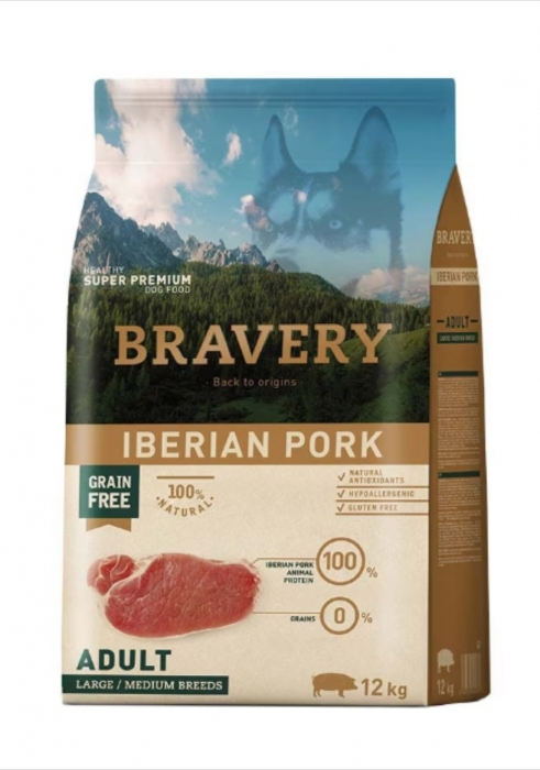 Hrana Uscata Caini, Bravery , Adult Medium large Iberian Pork, 12kg [1]