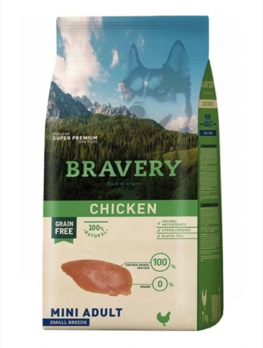 Hrana Uscata Caini, Bravery , Adult Mini, Pui, 2kg [1]