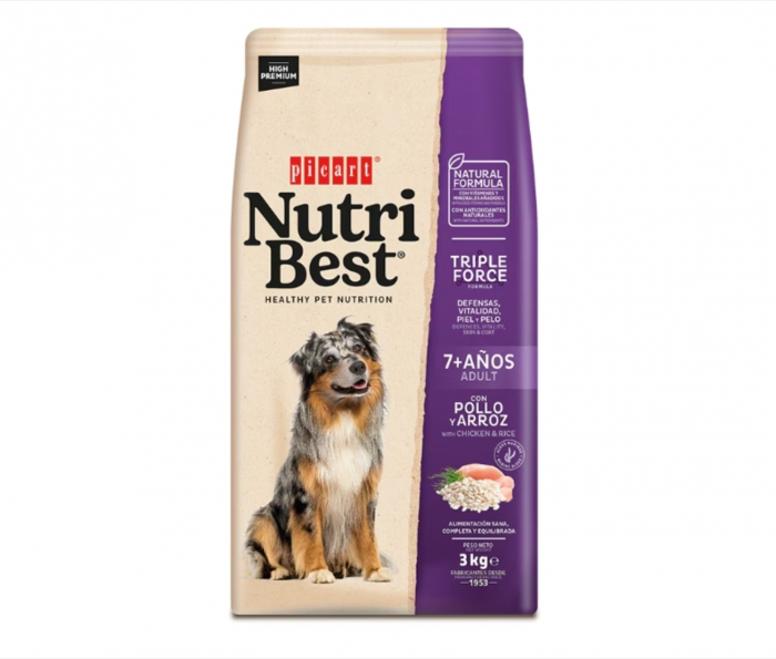 Hrana uscata premium pentru caini Nutribest Adult 7+, Pui si Orez, 3Kg
