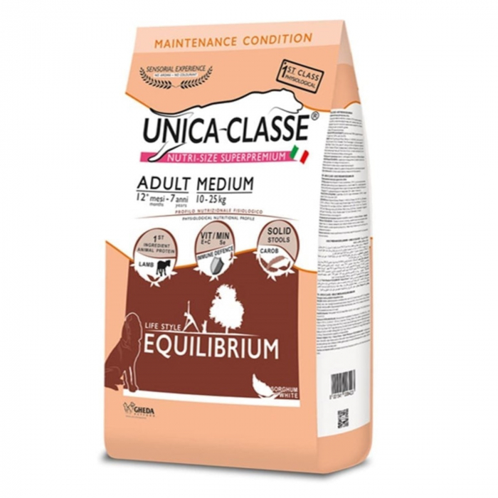 Hrana uscata pentru caini Unica Classe Adult Mediu EQUILIBRIUM, cu Miel, 12 kg