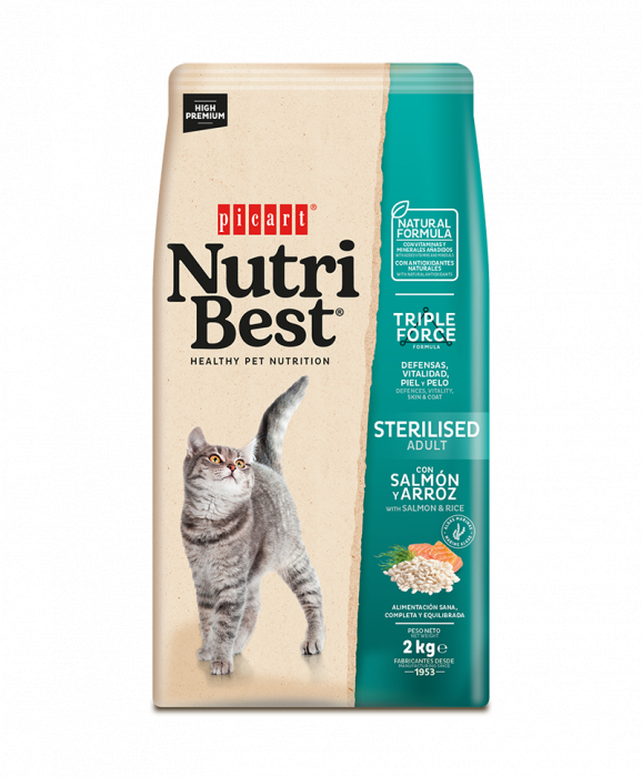 Hrana uscata pentru pisici adulte Nutribest Cat Adult Sterilised Somon si Orez, 2 kg