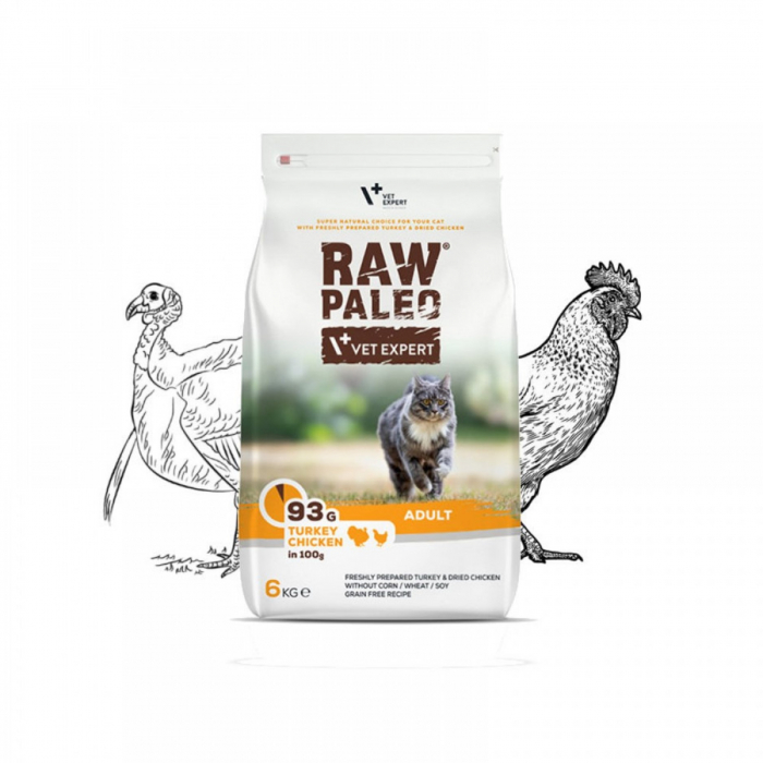 Hrana uscata pentru pisici adulte, RAW PALEO, carne de curcan si pui, 6 kg [2]