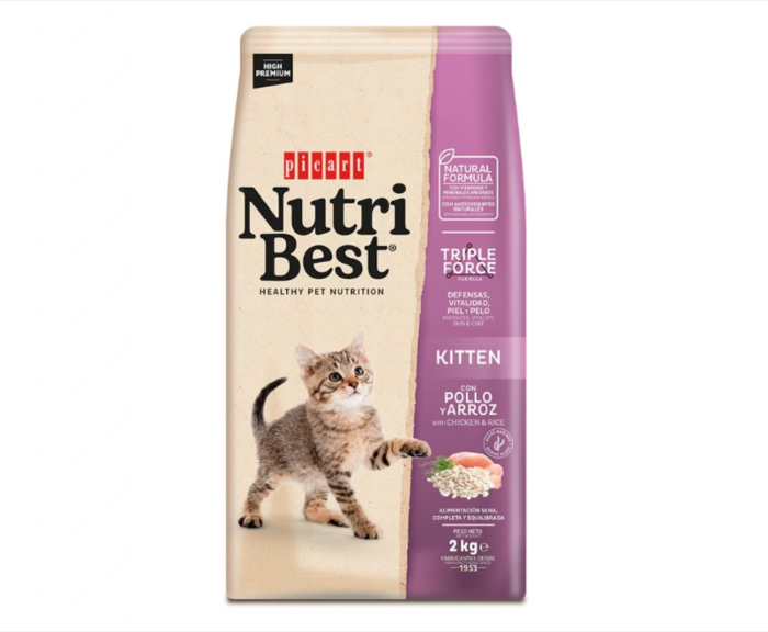 Hrana uscata pentru pisici junior Nutribest Kitten, Pui si Orez, 2Kg