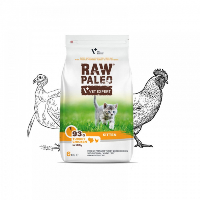 Hrana uscata pentru pisici kitten, RAW PALEO, carne de curcan si pui, 6kg [2]
