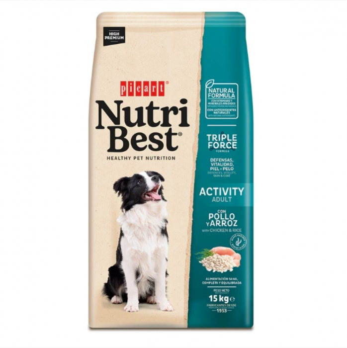Hrana uscata pentru caini Premium Nutribest Adult Activity, Pui si Orez, 15 kg