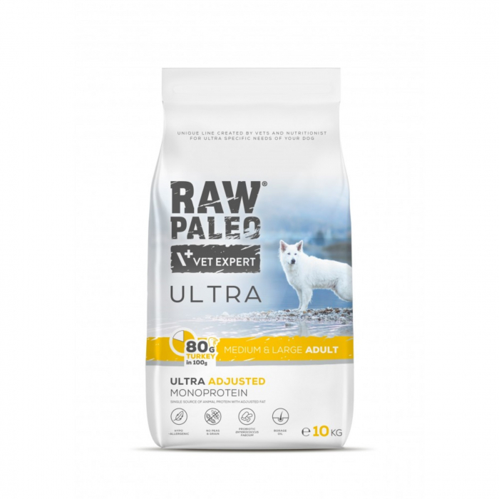 Hrana uscata pentru caini Raw Paleo Ultra Turkey Medium  Large Adult 10kg