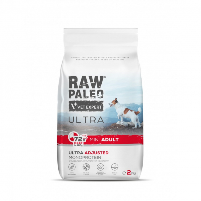 Hrana uscata pentru caini Raw Paleo Ultra Beef Mini Adult 2kg