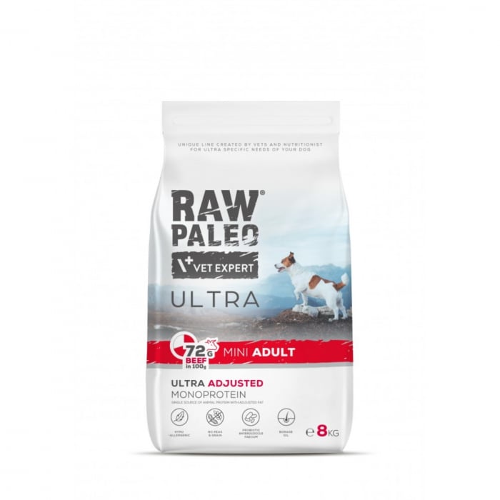 Hrana uscata pentru caini Raw Paleo Ultra Beef Mini Adult 8kg