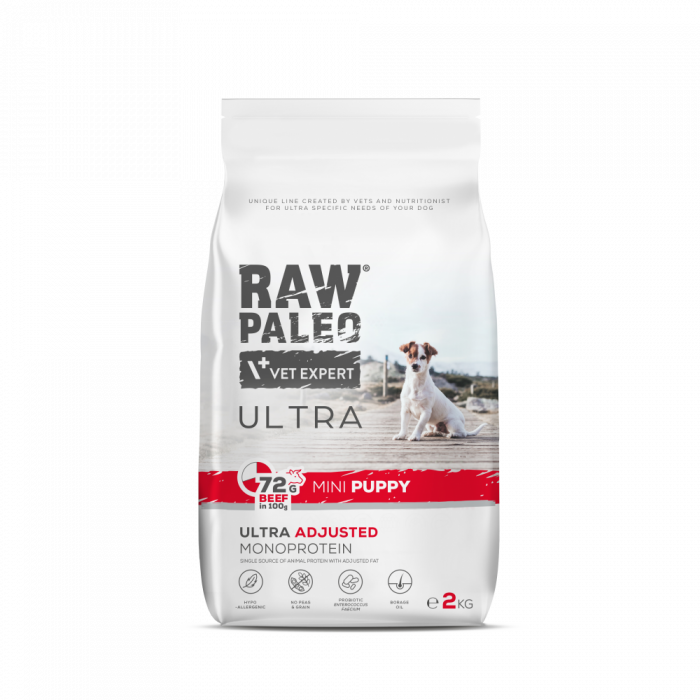 Hrana uscata pentru caini Raw Paleo Ultra Beef Mini Puppy 2kg