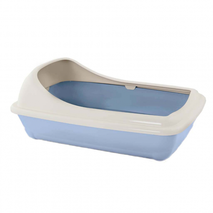 Litiera pentru pisici MPB Birba Medie cu rama detasabila, 46x35x18h cm, Albastru