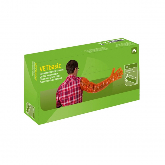 Manusi veterinare cu protectie pentru control gestatie VETTOP KERBL 90 cm, rosii, 100 buc [2]
