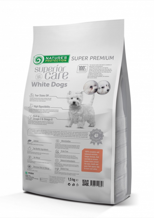 NATURES PROTECTION Superior Care White Dogs Small&Mini Grain Free, Somon, ajuta la eliminarea lacrimarii excesive si reducerea petelor maronii de la ochi, 1.5kg [2]