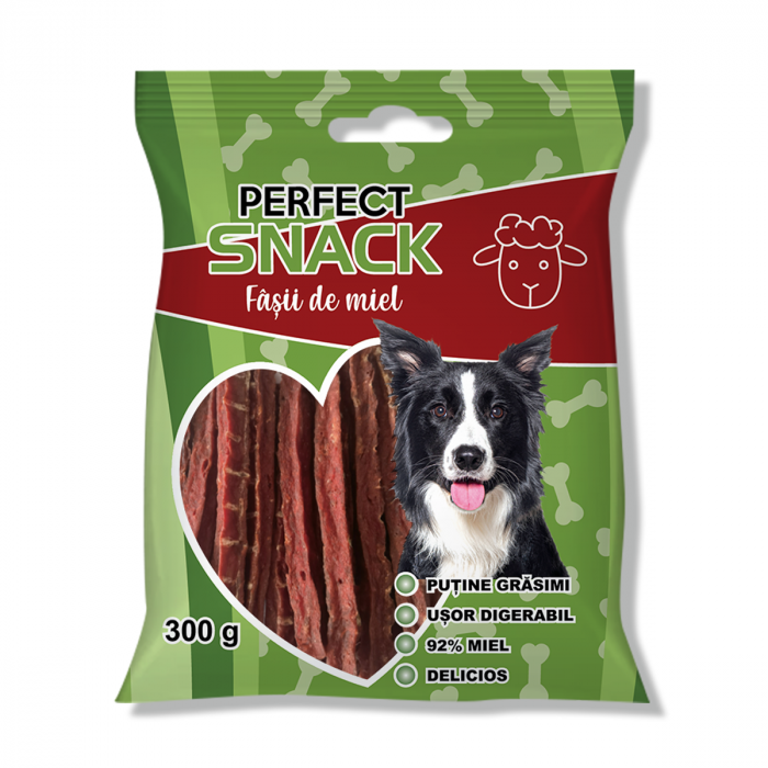 Perfect Snack, recompense delicioase pentru caini,  Fasii de miel ,   300 g