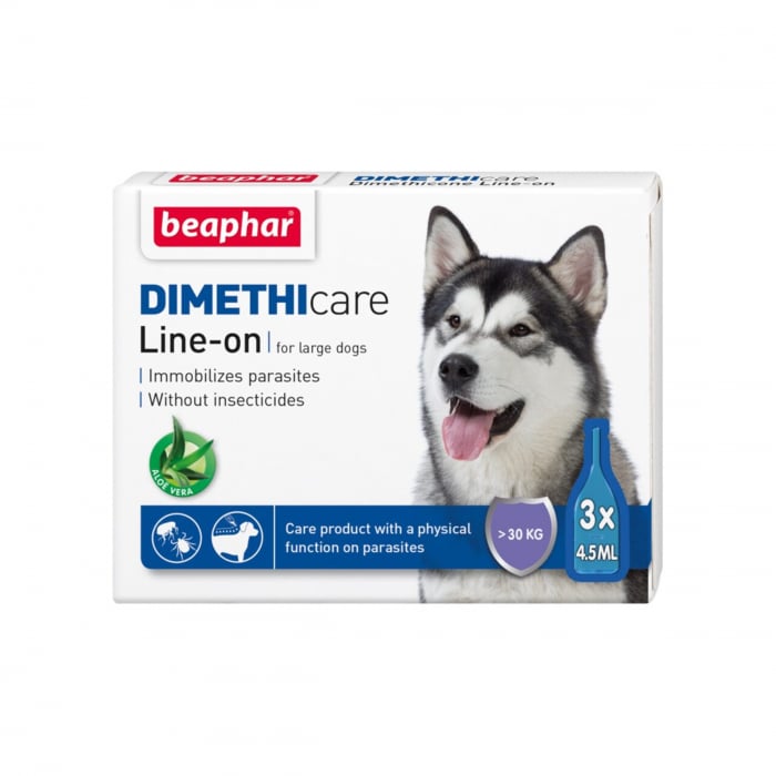 Pipeta antiparazitara DIMETHICARE LINE-ON pentru caini L BEAPHAR   30 kg, 3 pip x 4.5 ml