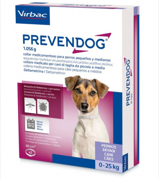 Prevendog Zgarda Antiparazitara Pentru Caini Talie Mica Si Medie 0-25 Kg – 60 Cm 2 Bucati