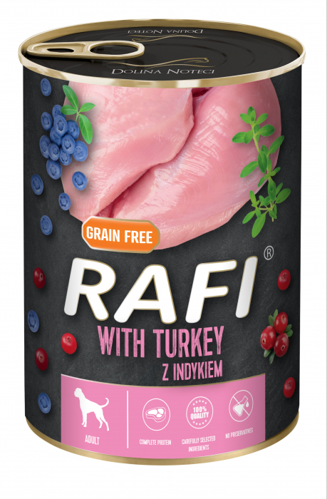 RAFI hrana umeda pentru caini,  cu curcan, afine si merisoare 400 g [1]