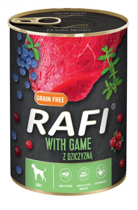 RAFI hrana umeda pentru caini,  cu vanat, afine si merisoare 400 g [1]