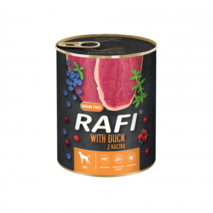 RAFI hrana umeda pentru caini,  cu rata, afine si merisoare 800 g [1]