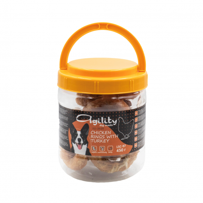 Recompense delicioase pentru caini Agility, piele bruta de curcan 7cm, 500g [2]
