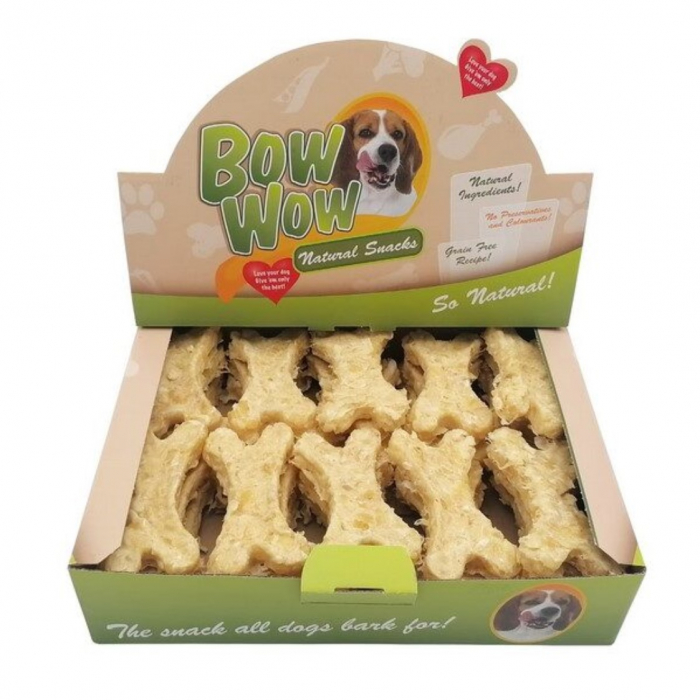 Recompense delicioase pentru caini Bow Wow, os natural cu ficat de pasare si Yucca, 30 bucati