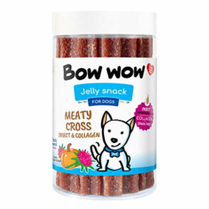 Recompense delicioase pentru caini Bow Wow, betisoare de carne cu insecte, colagen si dovleac, 18 buc