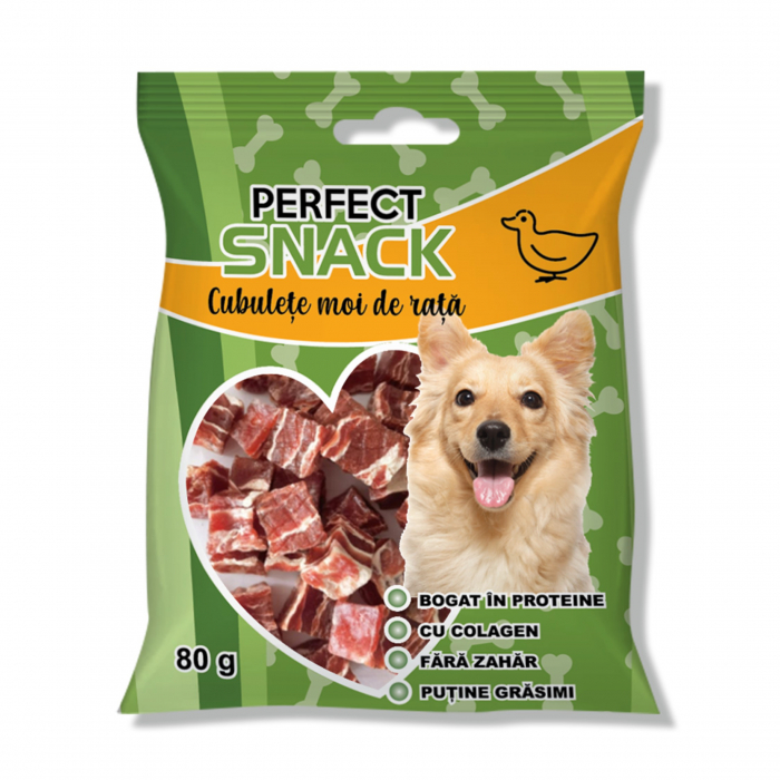 Perfect Snack, recompense delicioase pentru caini,  Cubulete moi de rata ,   80 g