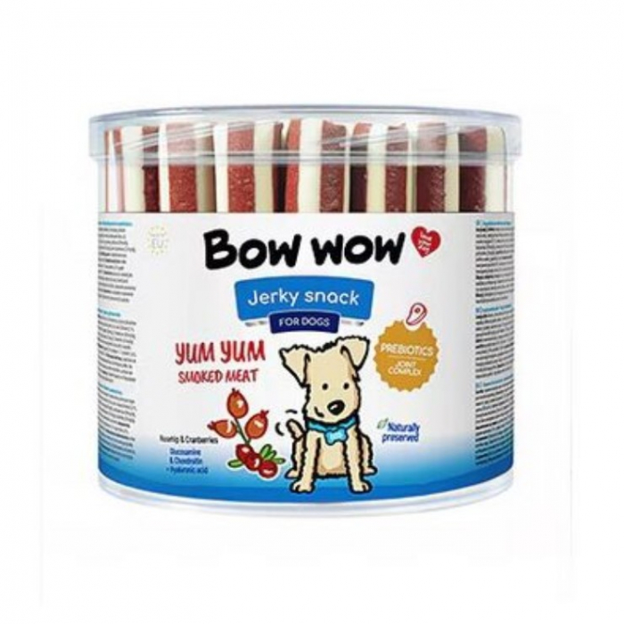 Recompense delicioase pentru caini Bow Wow Yum Yum, carne afumata, 35 buc