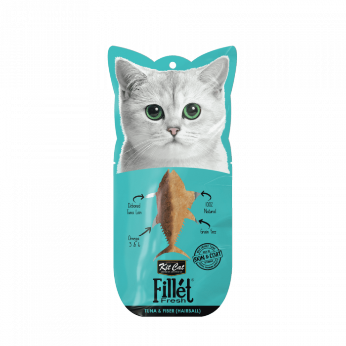 Recompense lichde pentru pisici Kit Cat Fillet Fresh, ton si fibre, hairball, 30g