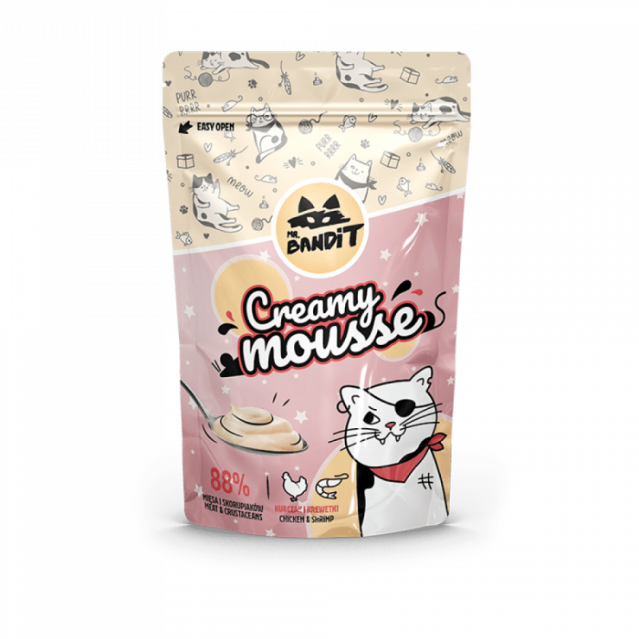 Recompense pentru pisici Mr. Bandit CAT Creamy Mousse, piept de pui si creveti, 60 g