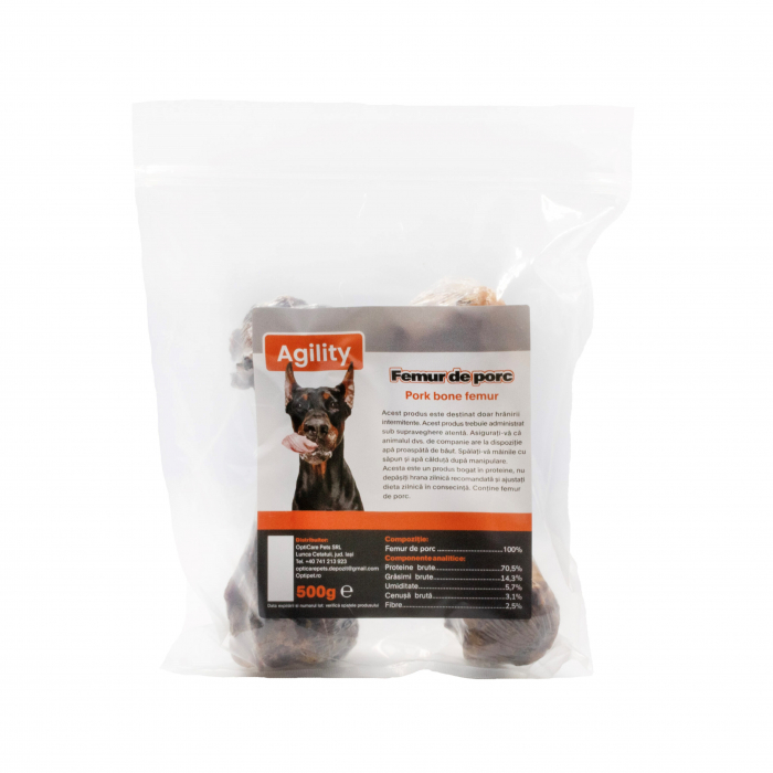 Recompense delicioase pentru caini Agility, Femur de Porc, 500g [2]