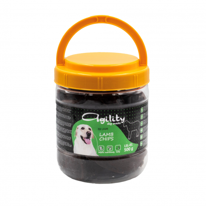 Recompense delicioase pentru caini Agility, chipsuri de miel, 500g