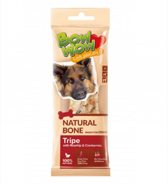 Recompense pentru caini Bow Wow, Os natural, maces si merisoare, 24 g