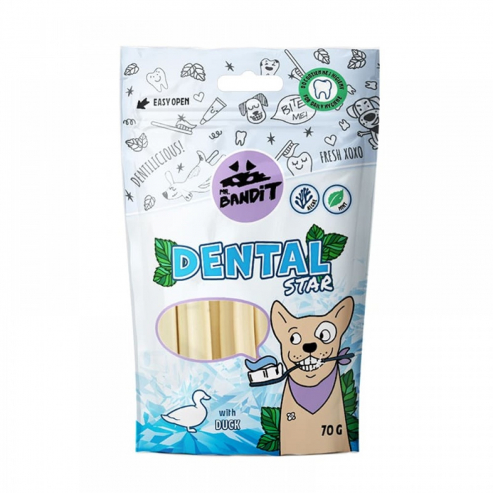 Recompense pentru caini Mr. Bandit DENTAL STARS, rata, 70g