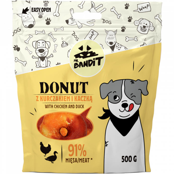 Recompense pentru caini Mr. Bandit Donut, pui si rata, 500 g