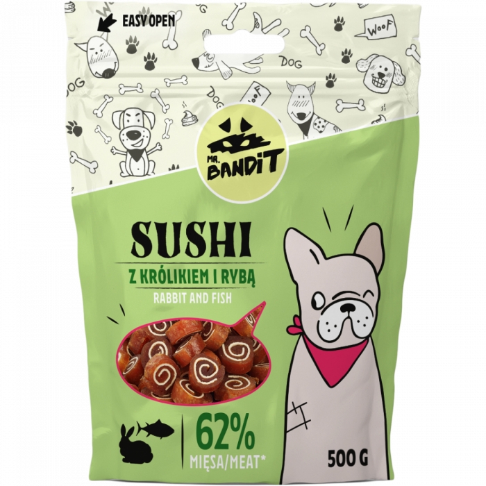 Recompense pentru caini Mr. Bandit SUSHI, iepure si peste, 500g