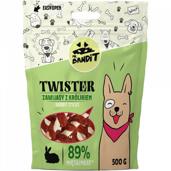 Recompense pentru caini Mr. Bandit TWISTER,iepure, 500g