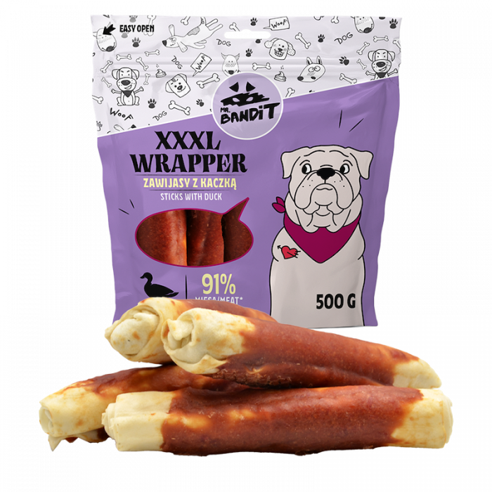 Recompense pentru caini Mr. Bandit WRAPPER XL, 13 cm, rata, 500g