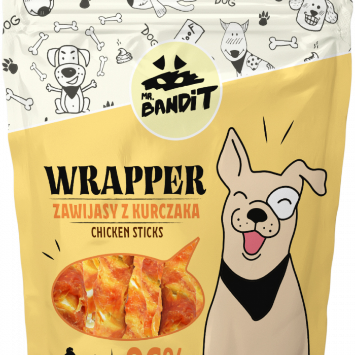 Recompense pentru caini Mr. Bandit WRAPPER XL, 13CM, pui, 500g