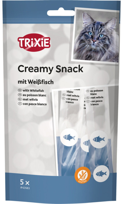 Recompense pentru Pisici, Creamy Snacks cu Peste Alb, 5 x 14 g