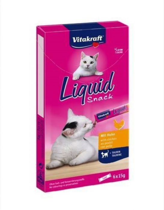 Recompense pisica Vitakraft Cat Liquid-Snack cu pui si taurina 6x15g