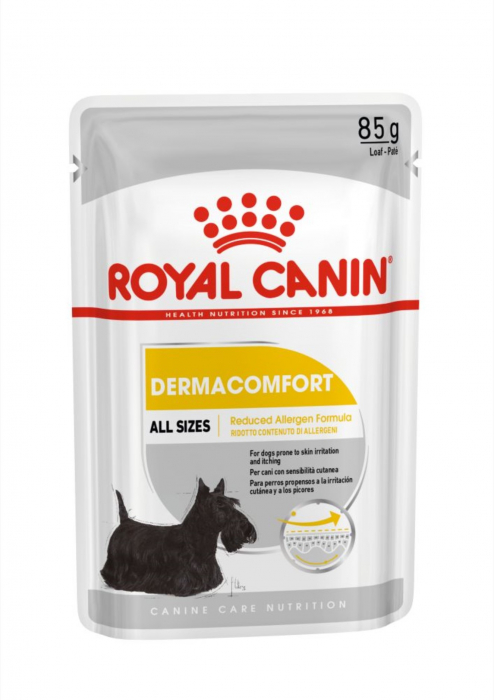 Royal Canin Dermacomfort Adult Hrana Umeda Caine, Prevenirea Iritatiilor Pielii (pate), 12 X 85 G
