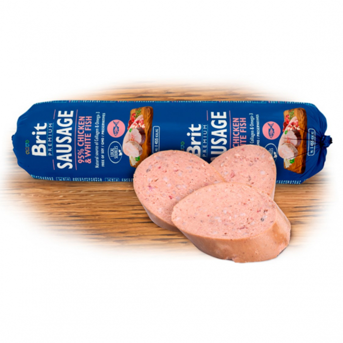 Salam pentru caini Brit cu Pui si Peste Alb 800 g [3]