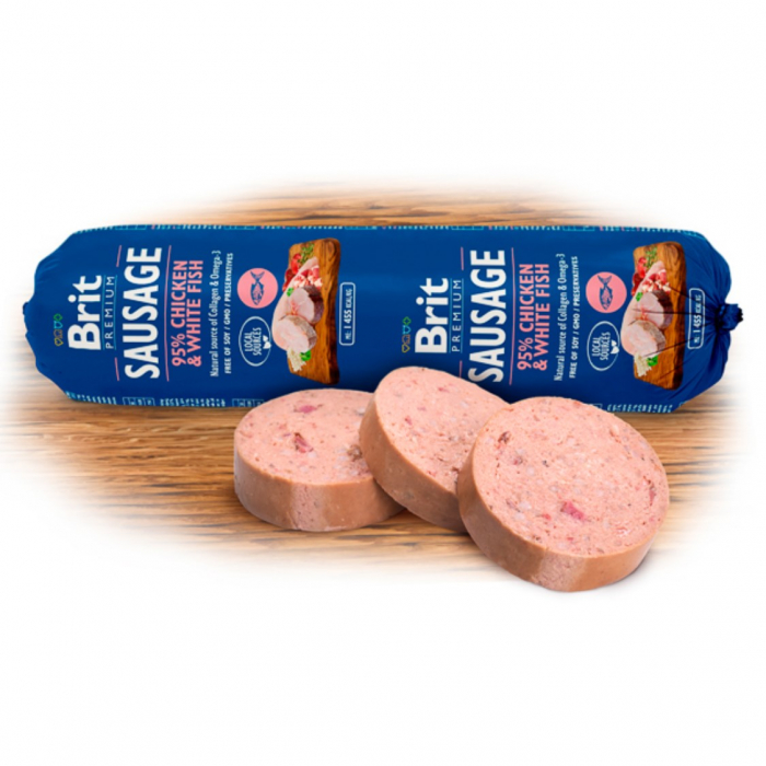 Salam pentru caini Brit cu Pui si Peste Alb 800 g [2]