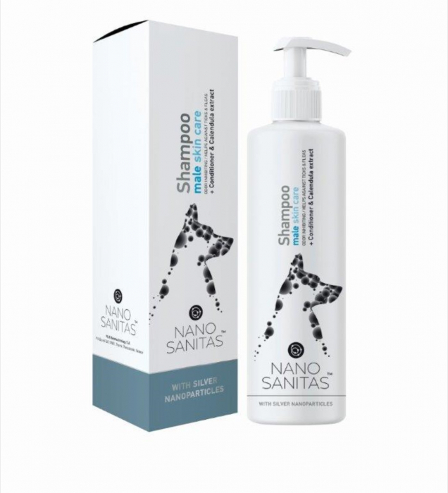 sampon pentru ingrijirea pielii la caini, special pentru masculi cu nanoparticule de argint - 250 ml