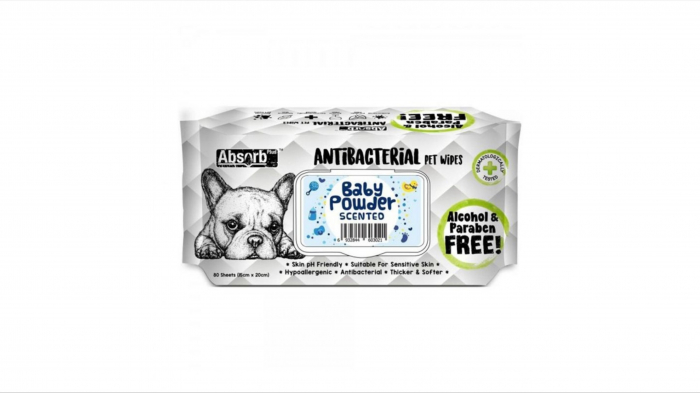 Servetele Umede Antibacterial Pet WET Wipes, BABY POWDER- Pachet 80 Buc