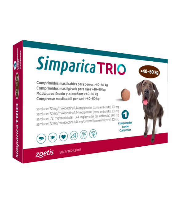 simparica trio 10 20 kg pret Simparica Trio Caini 72 mg (40.1 - 60 kg) Deparazitare interna si externa, 3 x comprimate masticabile