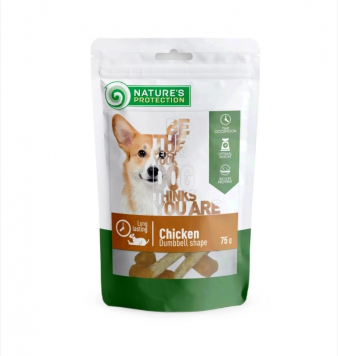 Nature s Protection Snacks for Dogs Weight Shaped Gustari cu pui in forma de gantere - 75 Gr