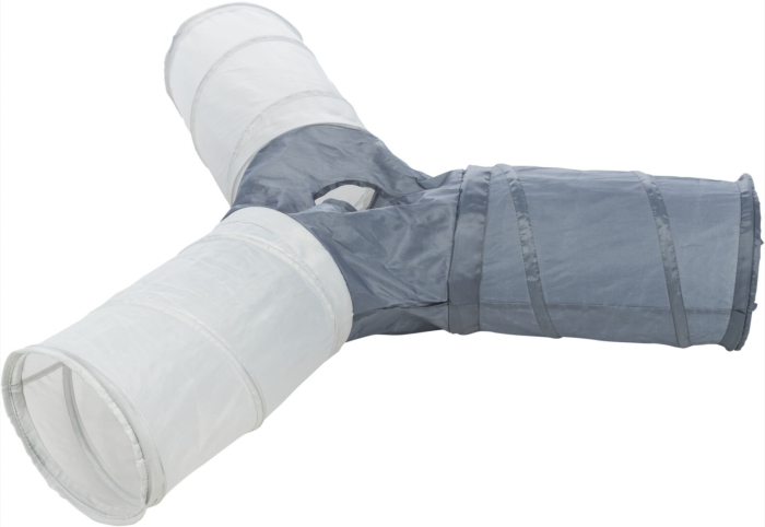 Tunel de Joaca pentru Pisici, cu 4 Intrari, Nailon, 3 22 x 50 cm, Gri Inchis Gri Deschis