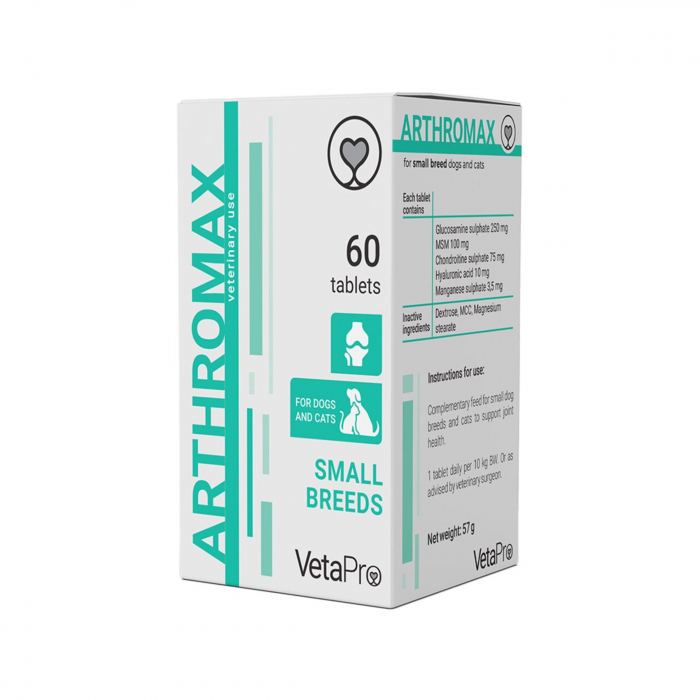 VETAPRO arthromax 60tab cut suport articulatii cartilaje caini si pisici rase mici